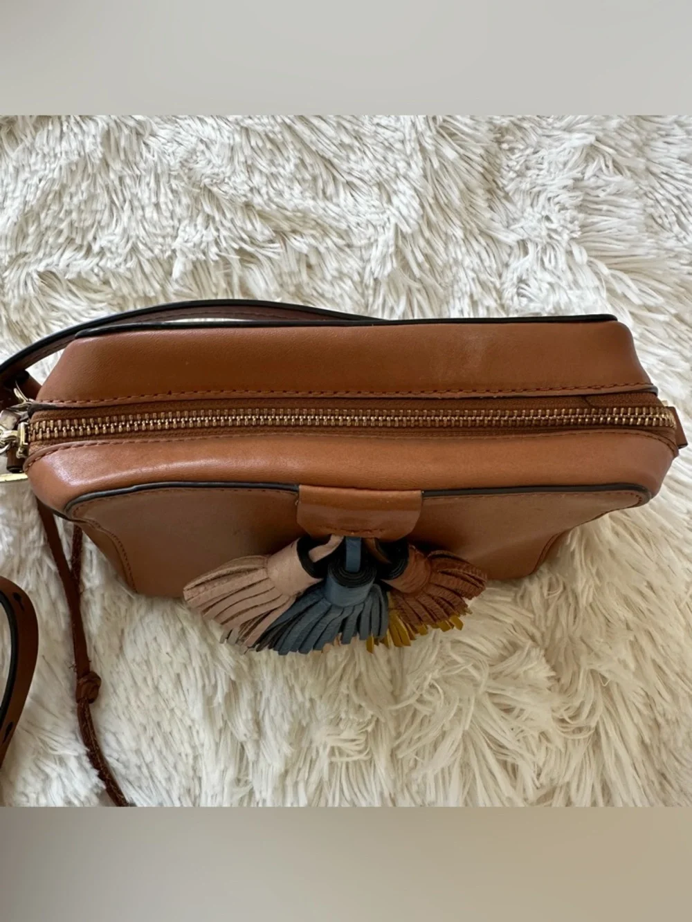 Rebecca Minkoff Mini Sofia Brown Leather Tassel Crossbody Bag Adjustable Strap